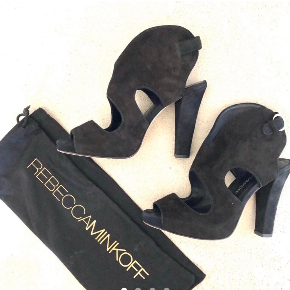 Rebecca Minkoff Black Suede Heels with Cutout Design